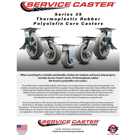 Service Caster 5 Inch Thermoplastic Caster Set with Roller Bearings and Brakes/Swivel Locks SCC SCC-35S520-TPRRF-SLB-BSL-4